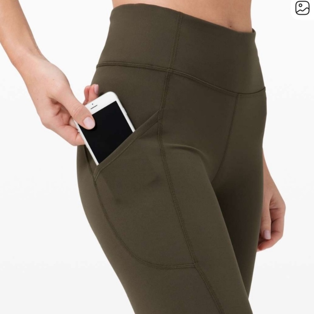 Lululemon Olive High-Waisted Leggings with Pockets